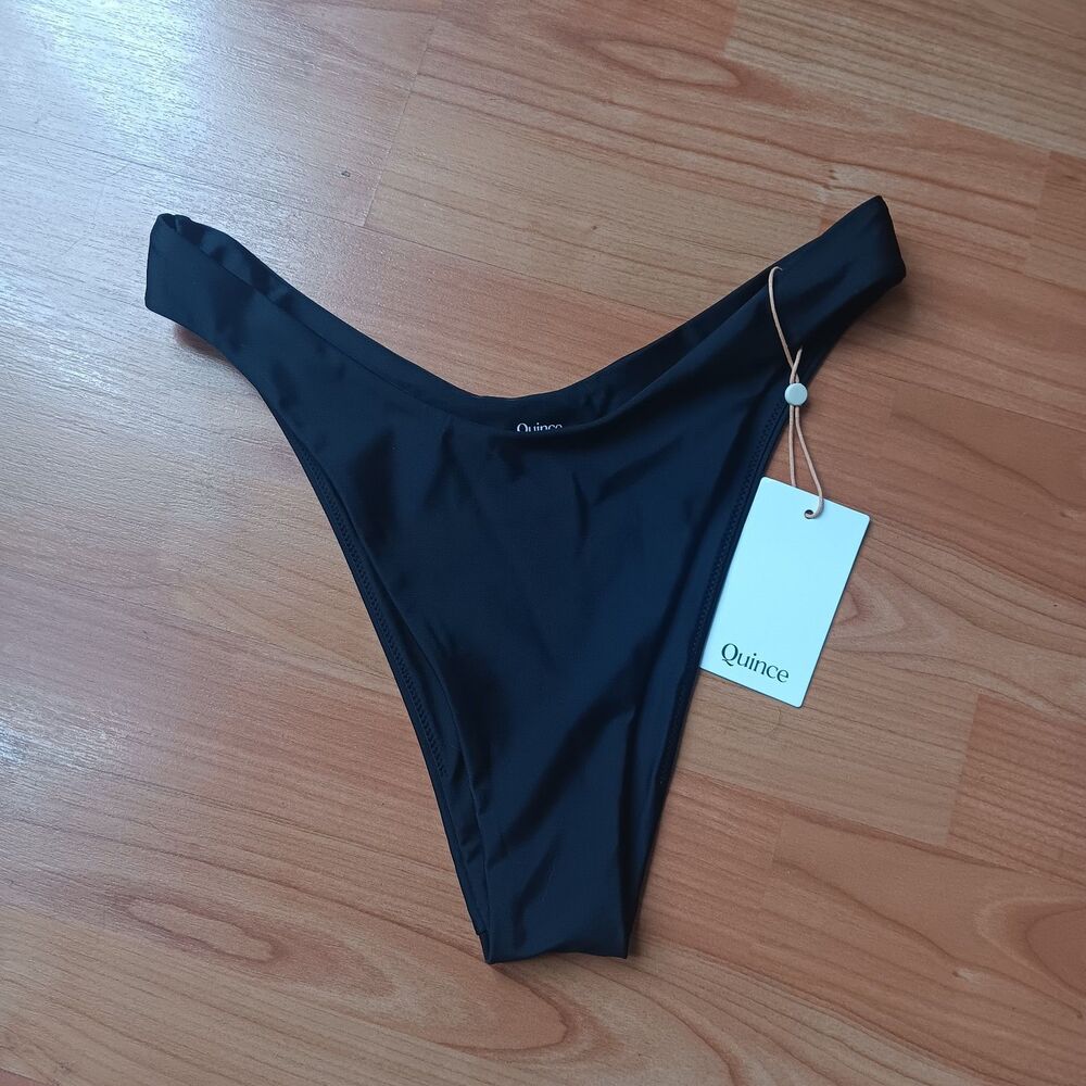 Quince Italian High-Leg Bikini Bottom Black Size M UPF 50 beach lounge vacation